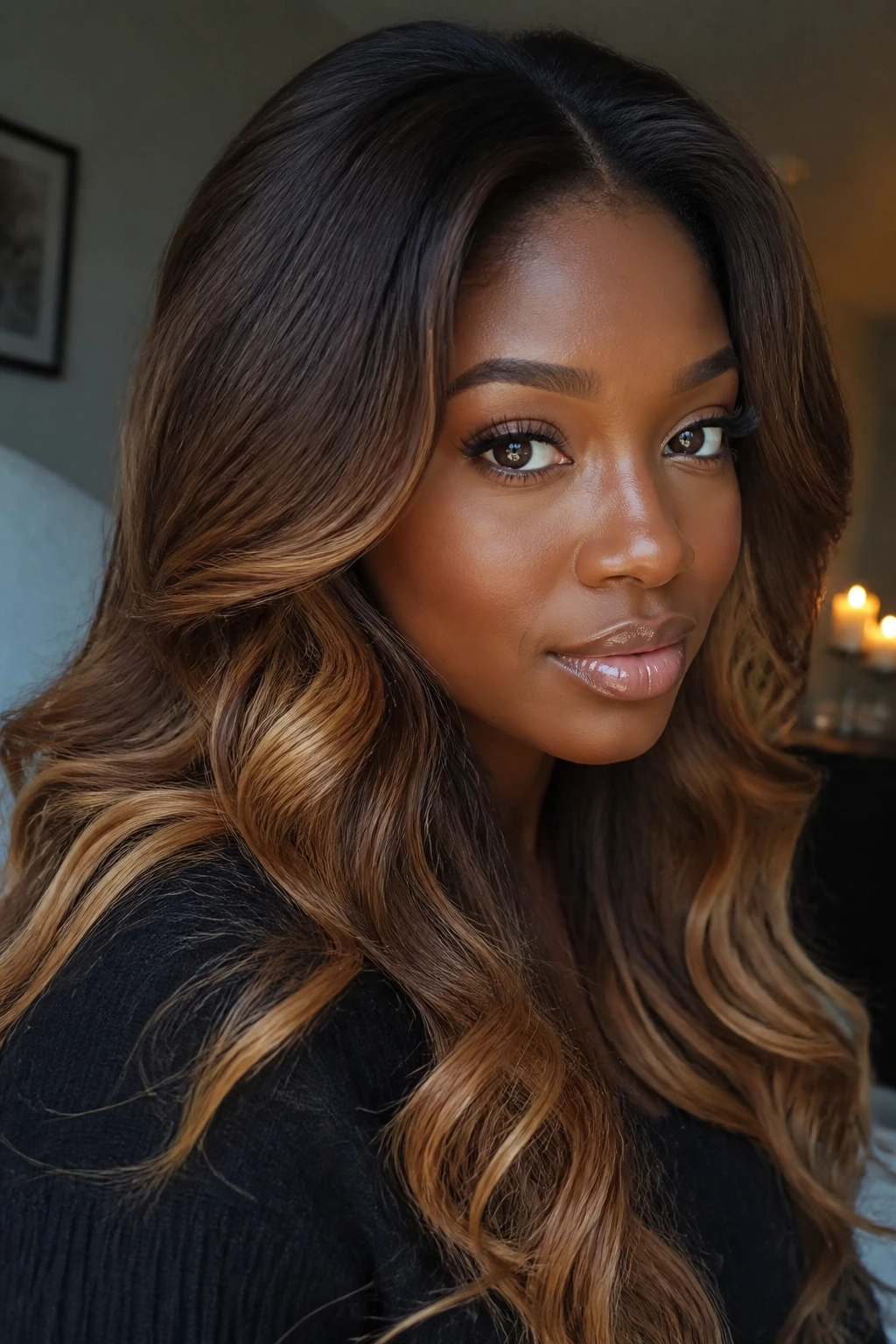 Chestnut melt hair with buttery ends on a real person