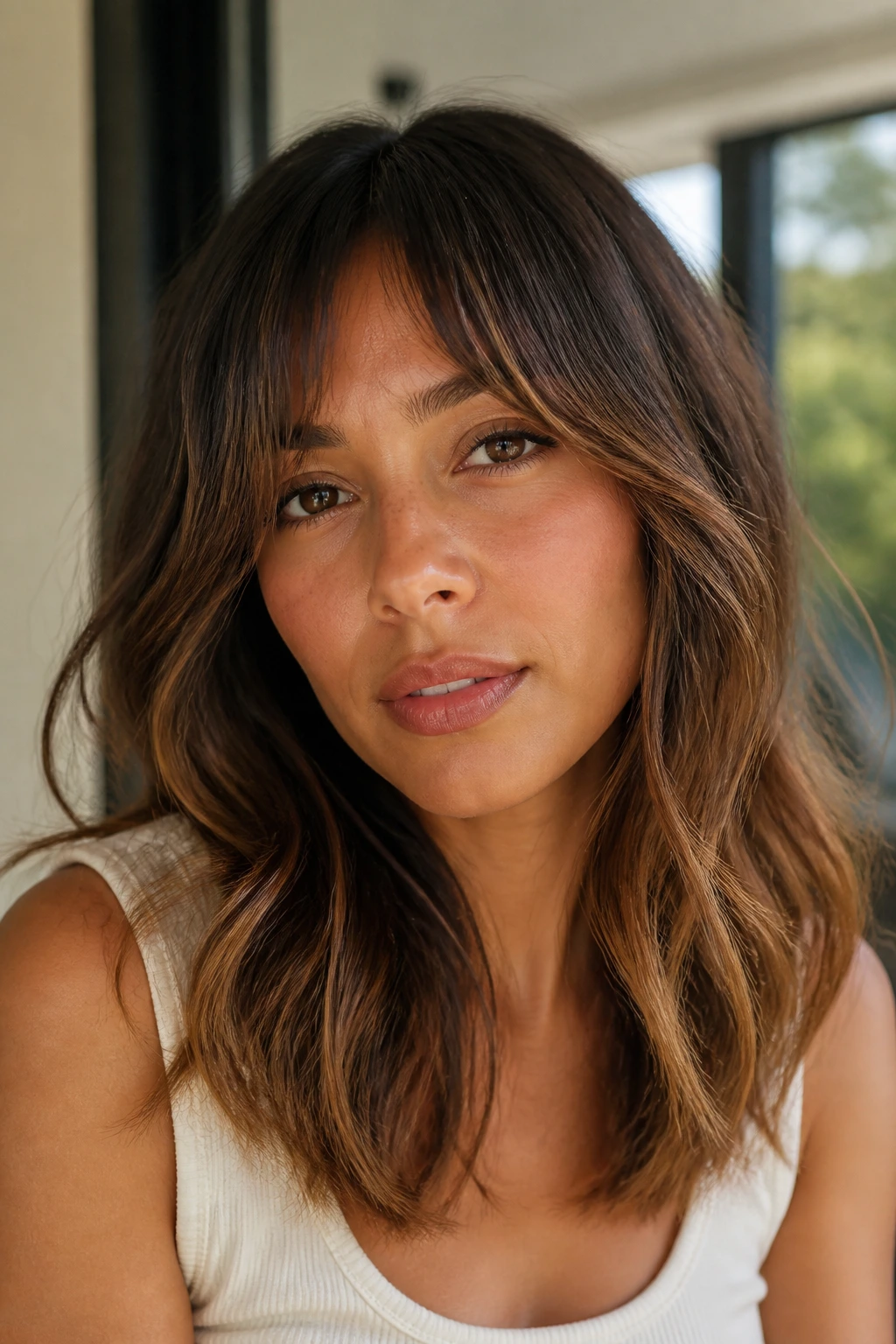 Real person with chestnut to honey ombre hair