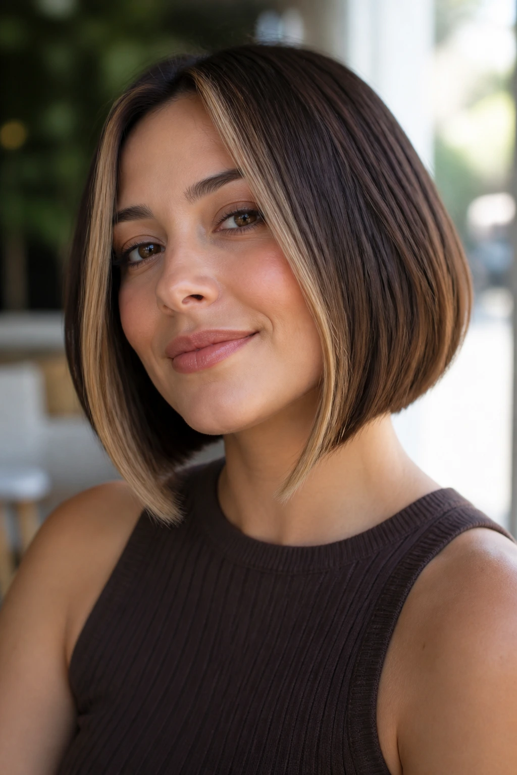 Portrait of a woman with chin-length bob and longer front corners