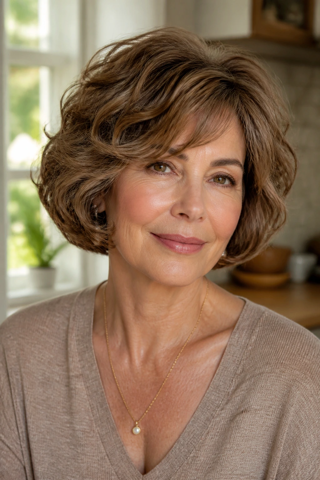 Portrait of a woman with a chin-length bob and rounded volume.