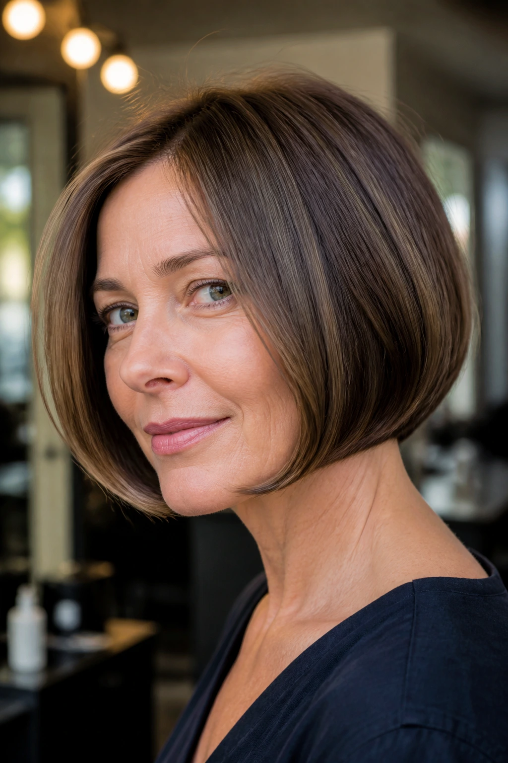 Real woman with chin-length French bob and soft underbend