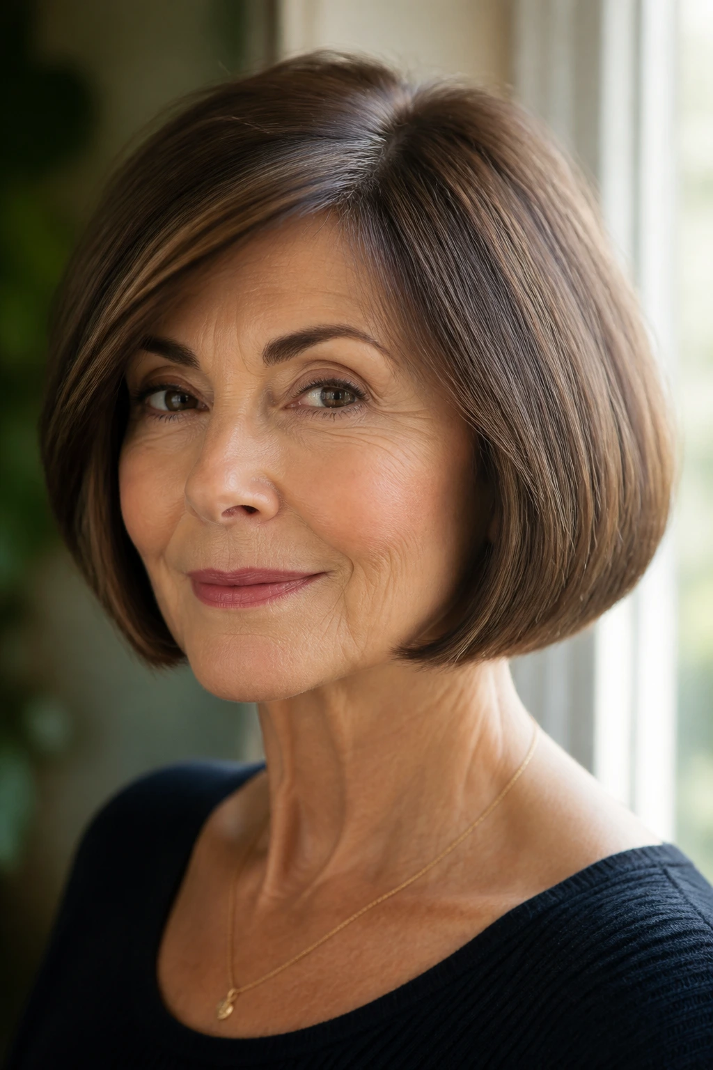 Real woman with chin-length French bob and clean edge