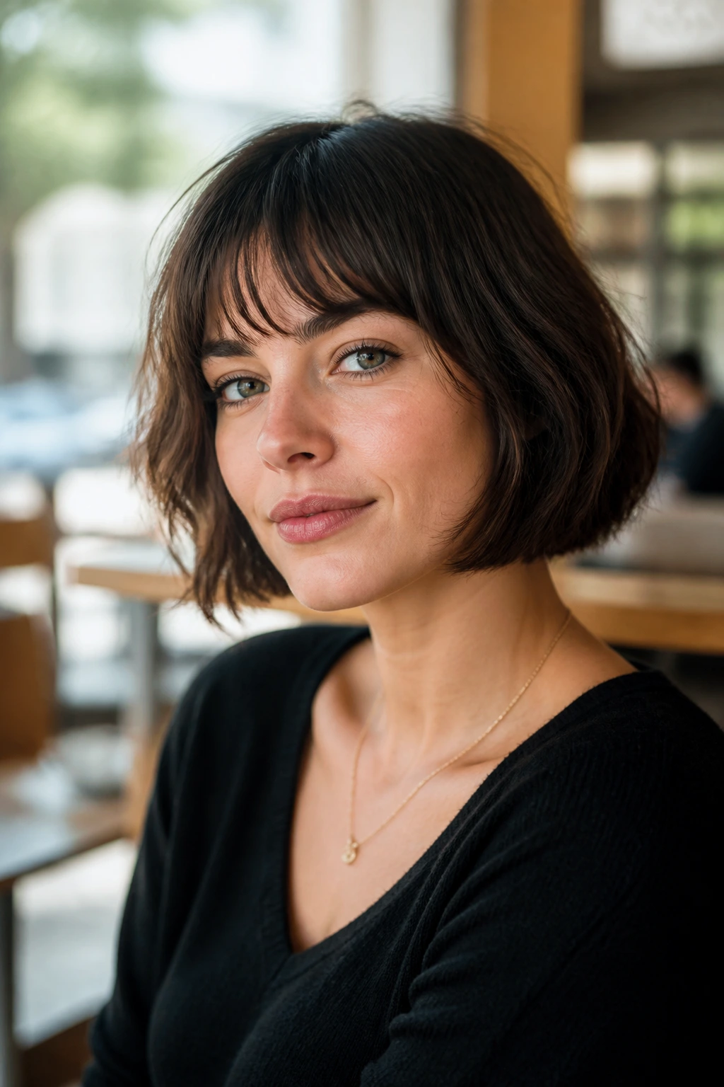 Woman with chin-length French bob and soft fringe