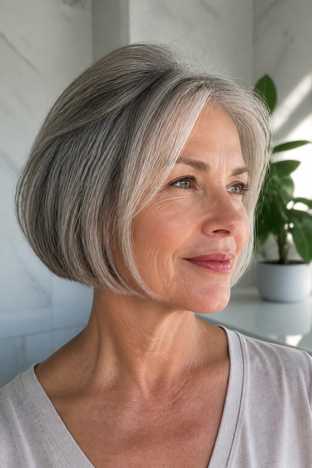 Close-up portrait of a real woman with micro layers at the crown for lift
