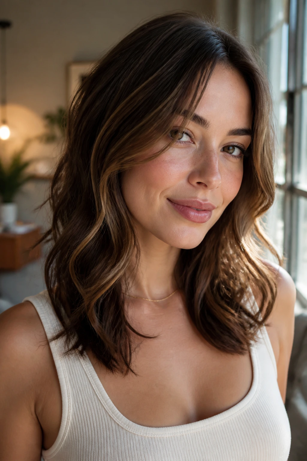 Portrait of a woman with chin-to-collarbone frame layers