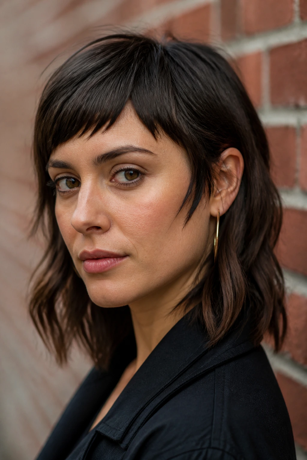 Real woman with choppy short-corner fringe and jagged pieces