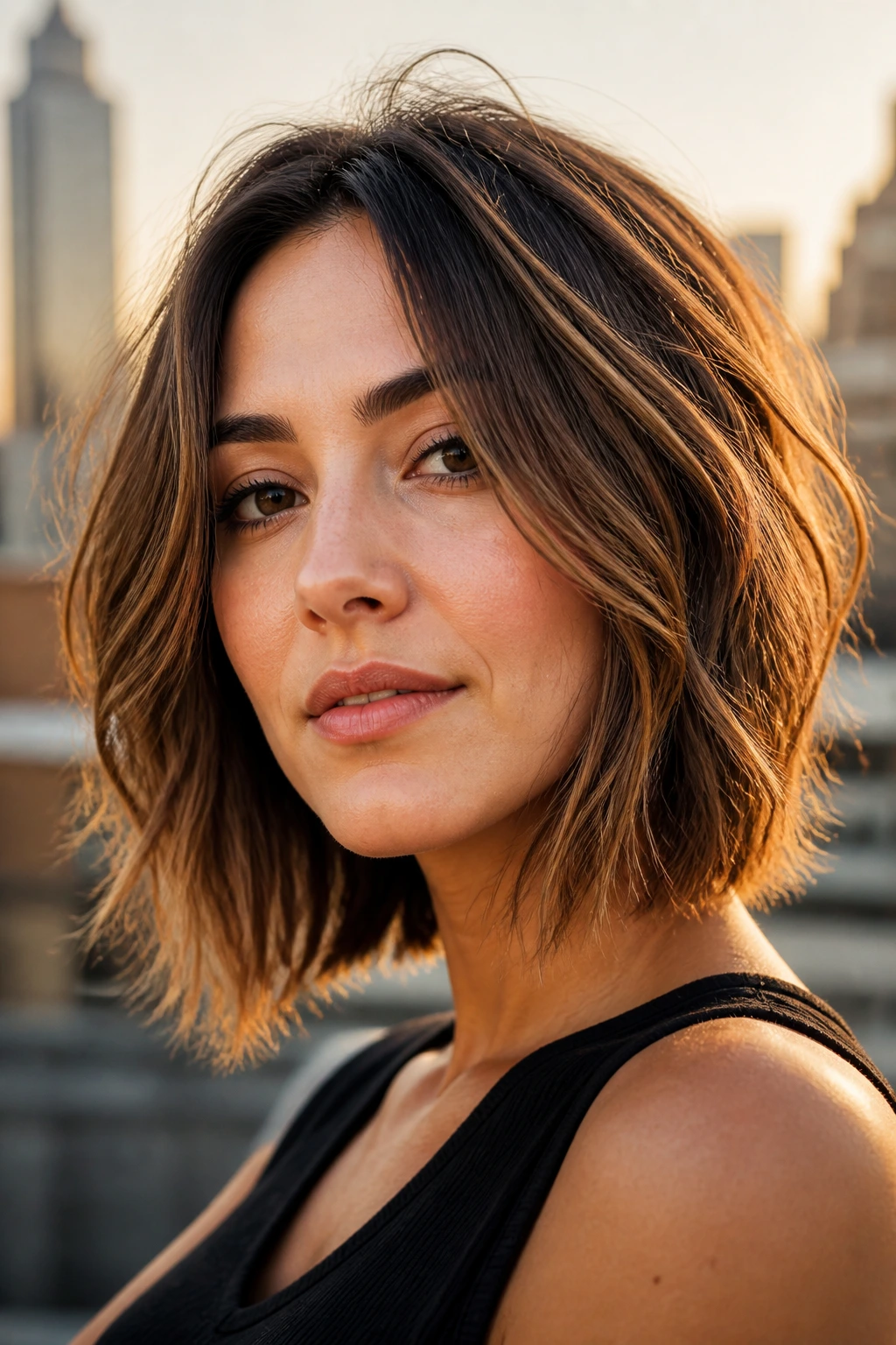 Close-up portrait of Choppy Micro-Layer Lob on a real person