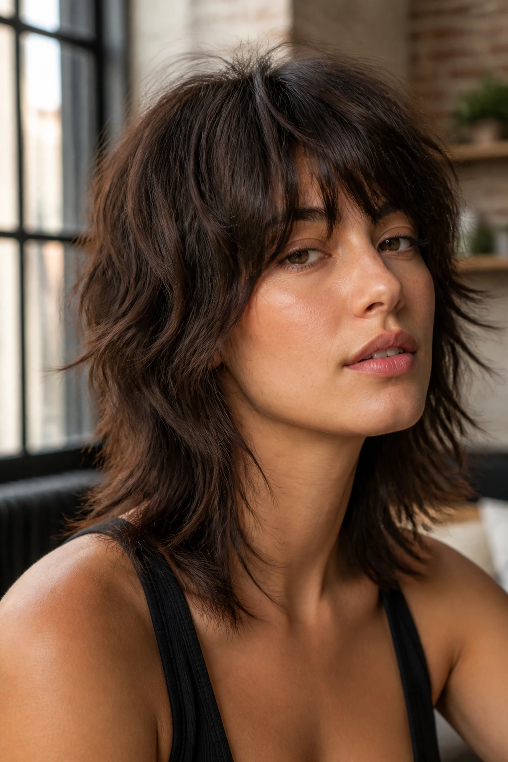 Portrait of person with choppy shag and wispy ends