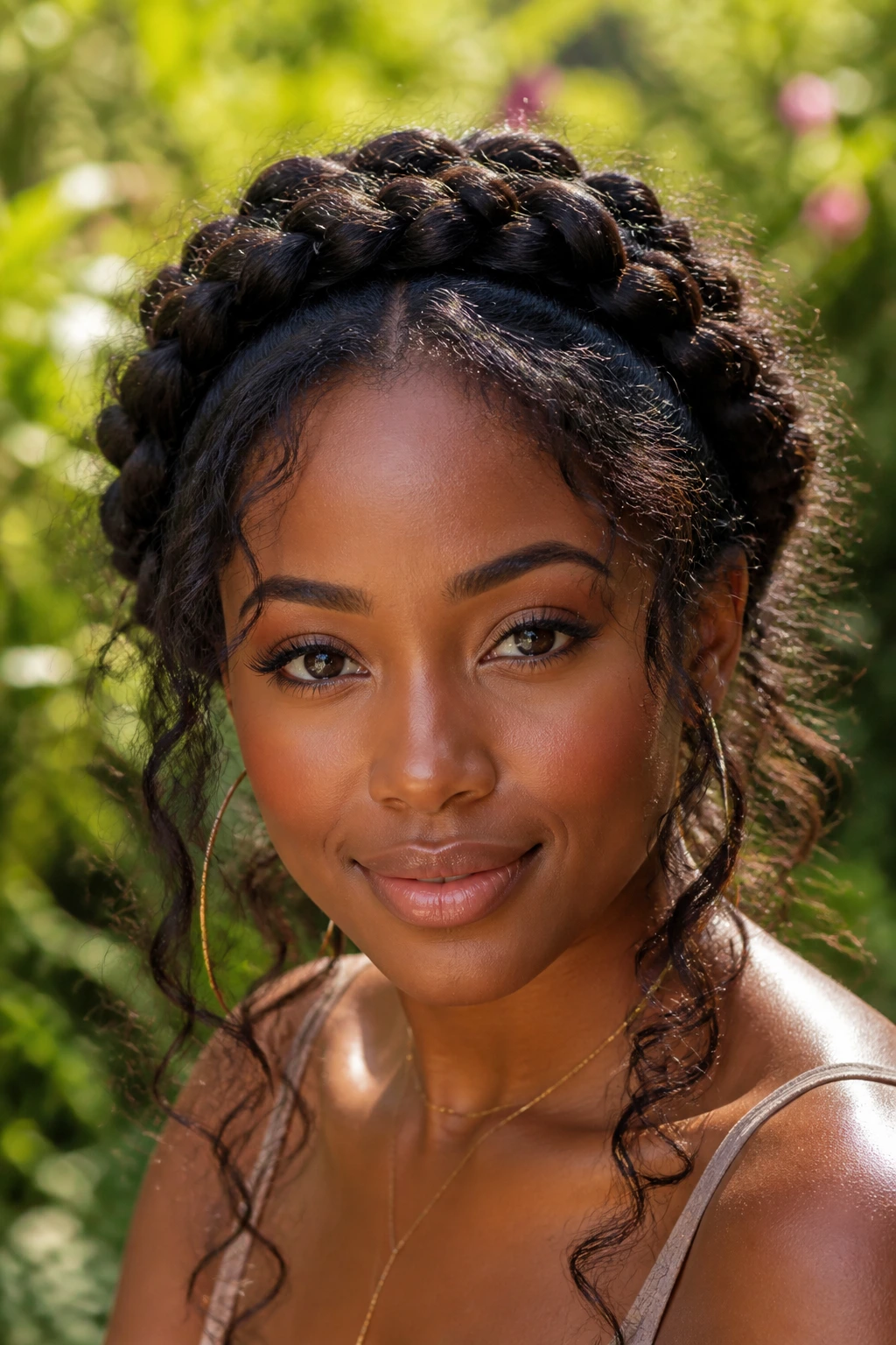 Real woman wearing chunky pull-apart crown with loose waves