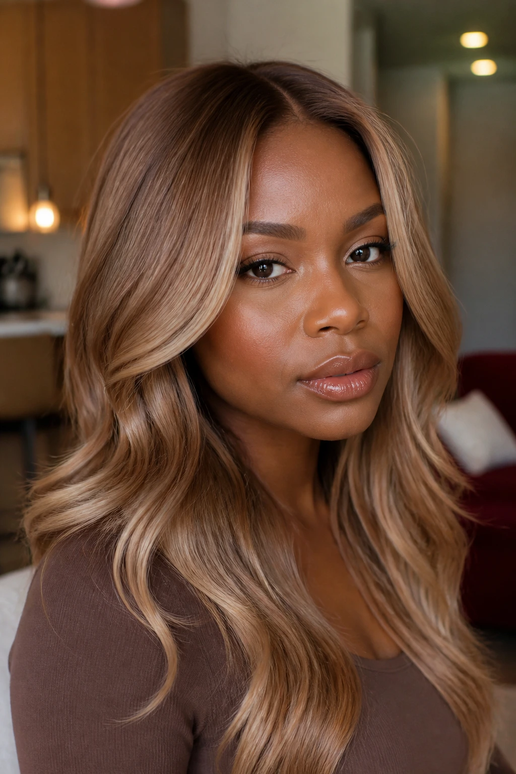 Close-up of cinnamon beige blonde hair on a person