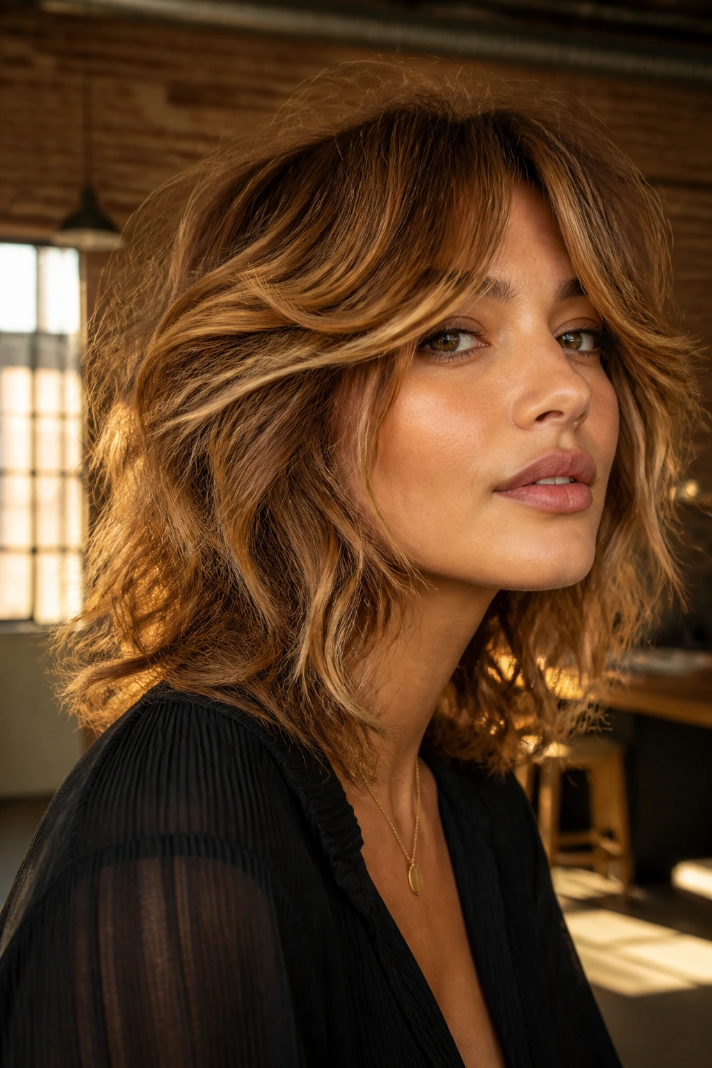 Cinnamon blonde wavy shag on a real person
