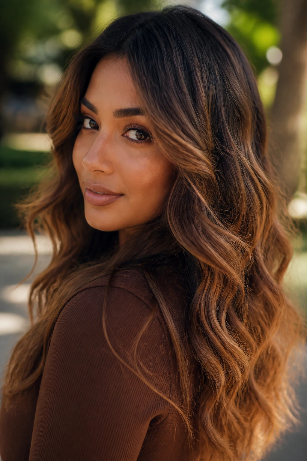 Cinnamon caramel melt on brunette with melted transition.