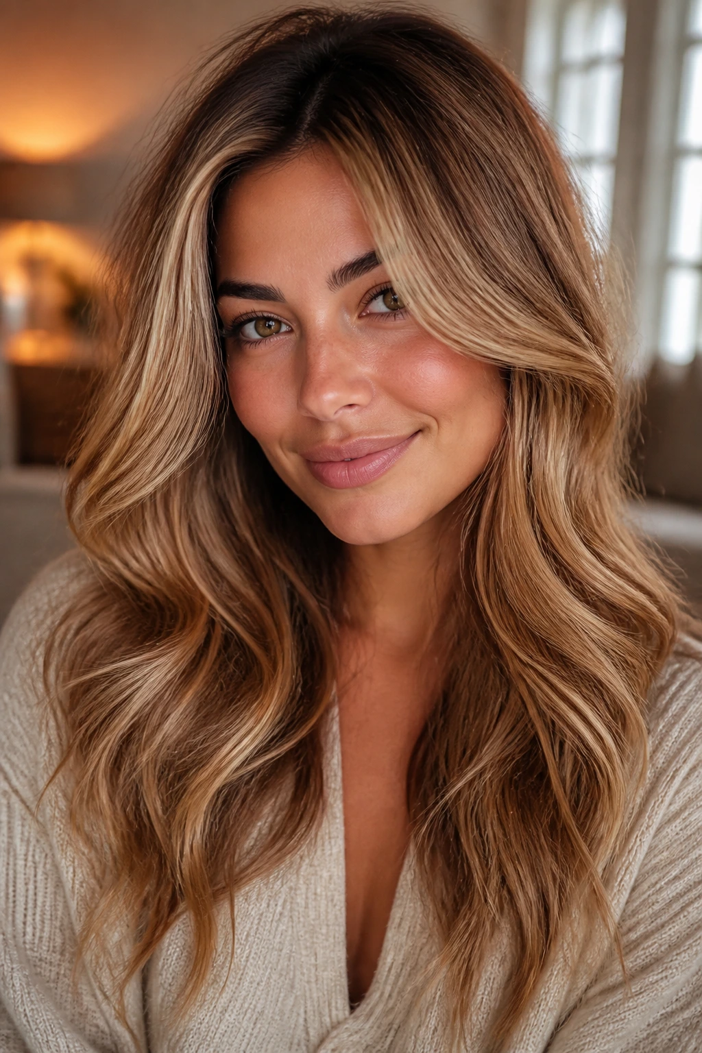 Close-up portrait of cinnamon-kissed blonde dimension on a heart-shaped face