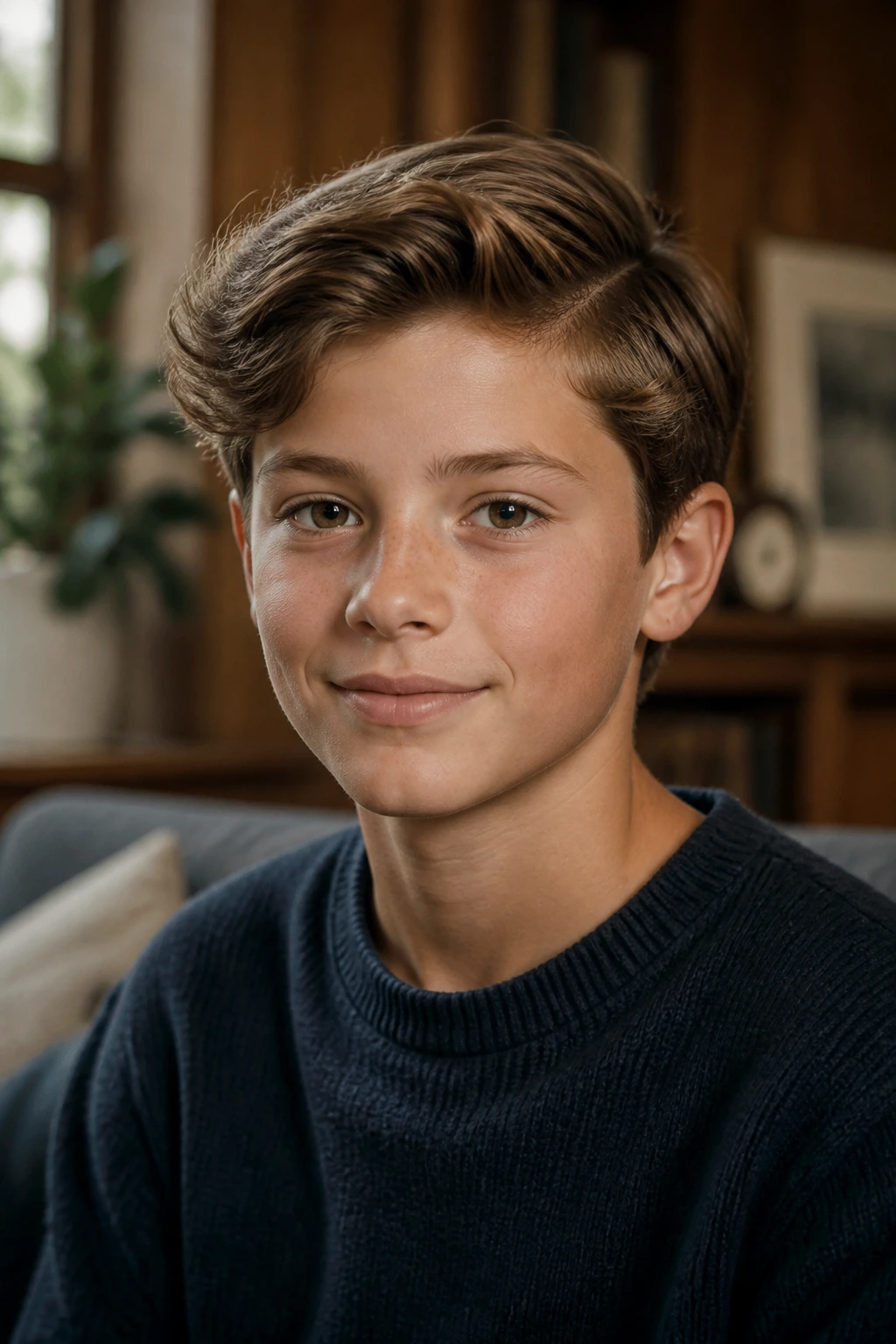 Boy with classic scissor side part and natural movement