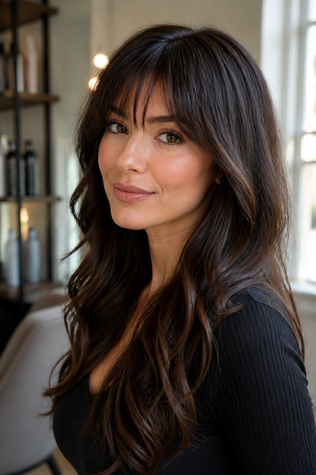 Close-up of real person wearing clip-in extensions blended with natural hair