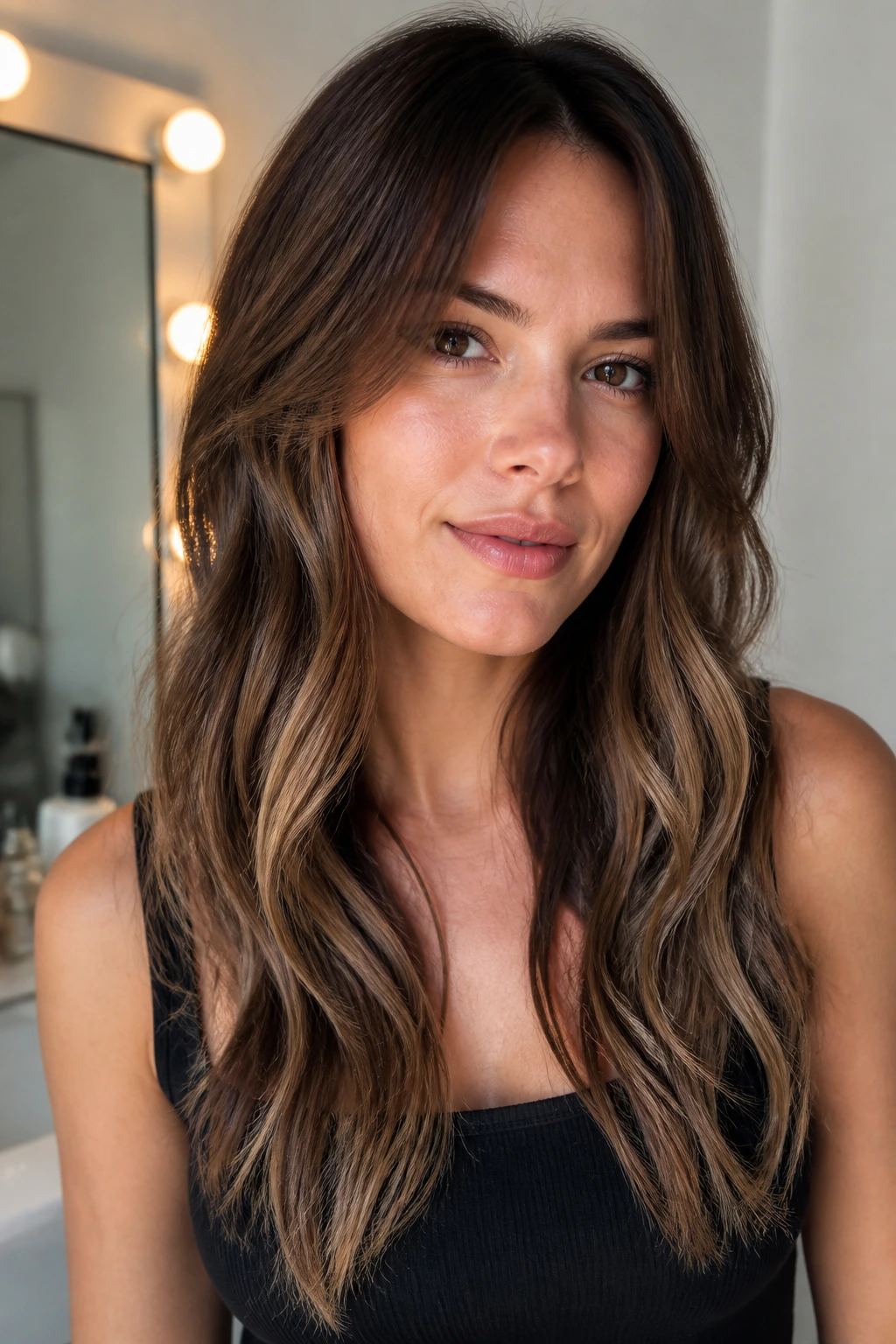Close-up of a real woman wearing clip-in lengths to extend short hair