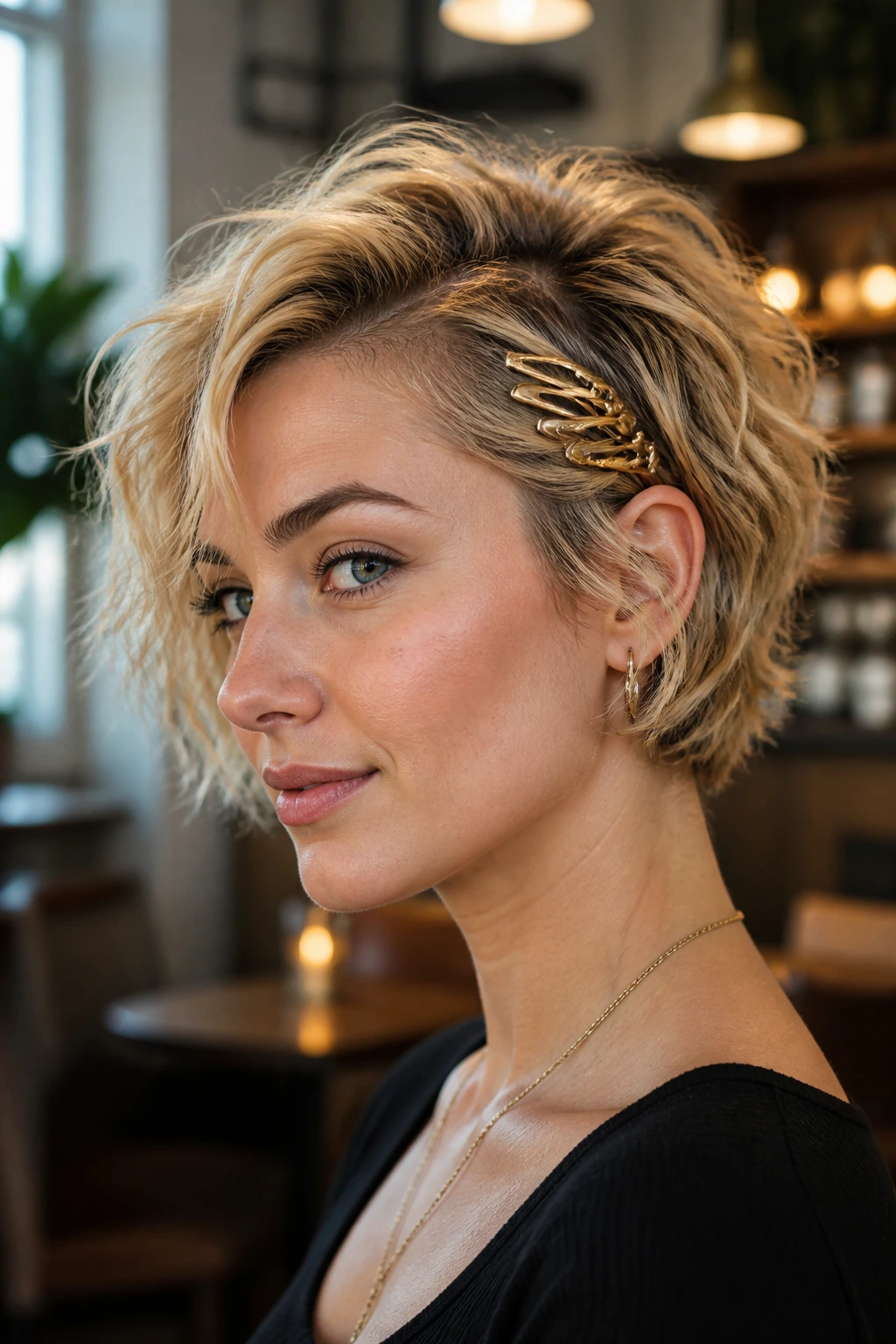 Close-up of a real person with clip-stacked messy crop