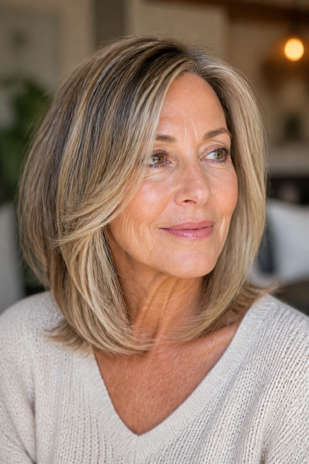 Woman with collarbone bend layers close-up
