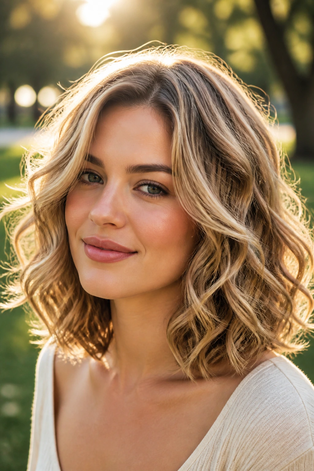 Shoulder-length curls with caramel depth on a real person