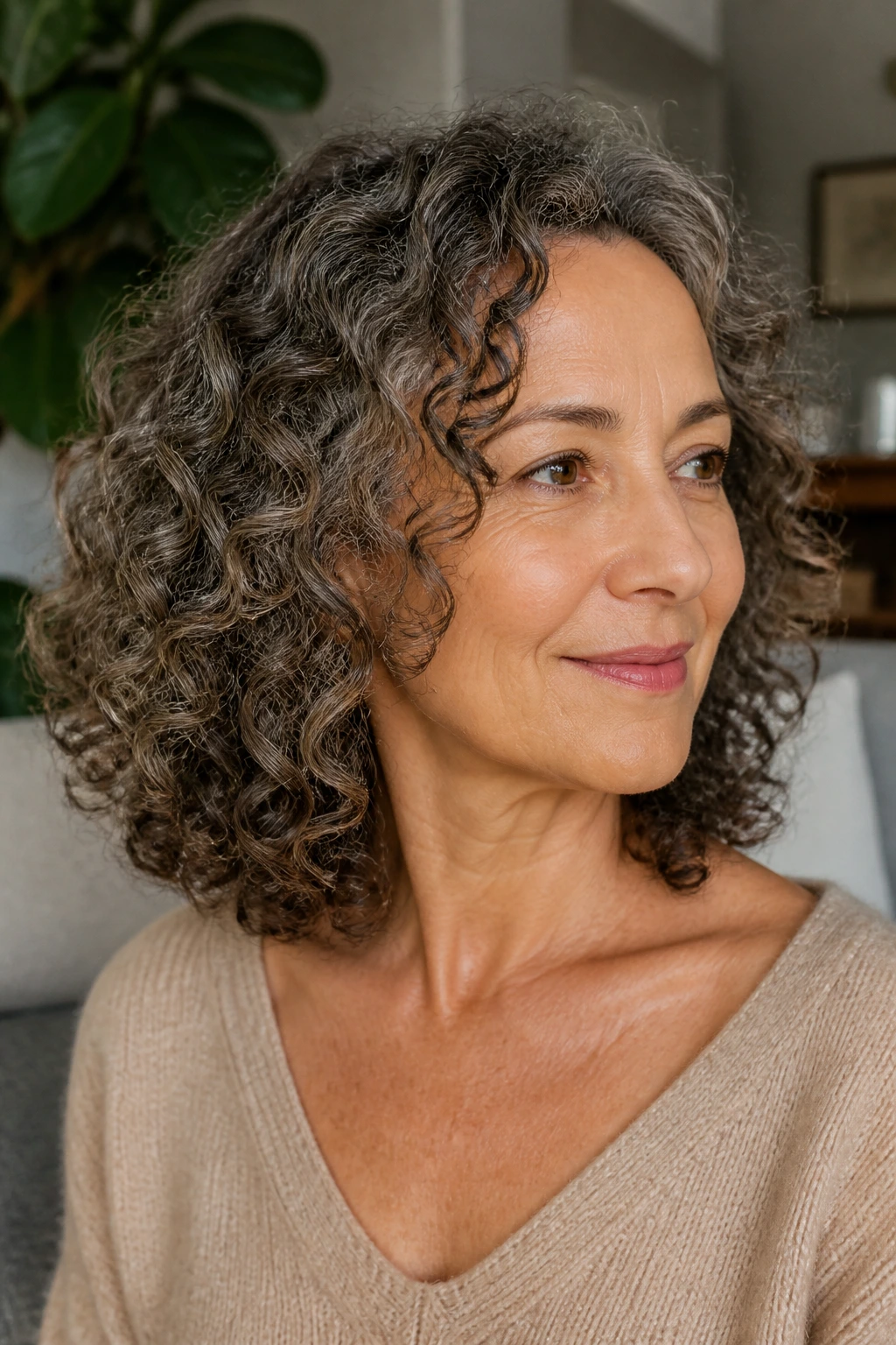 Collarbone-length collarbone cut on natural curls on a real person