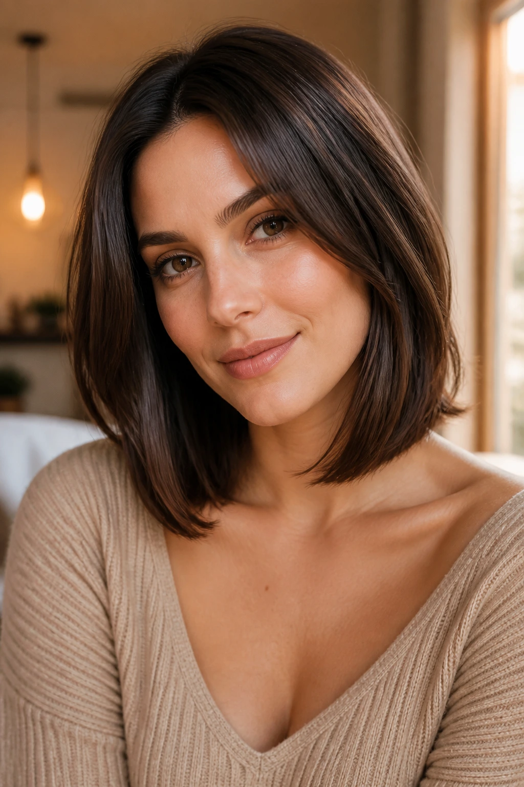 Portrait of a person with a collarbone-length bob and soft ends