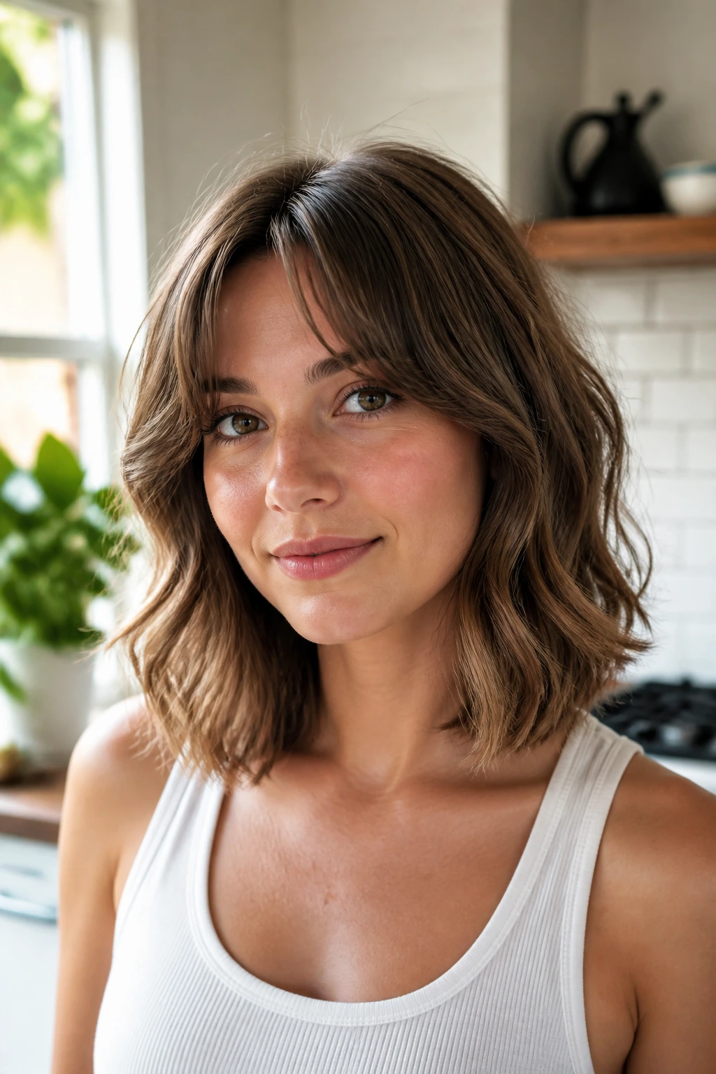 Real-person collarbone lob with soft bend in 2C waves