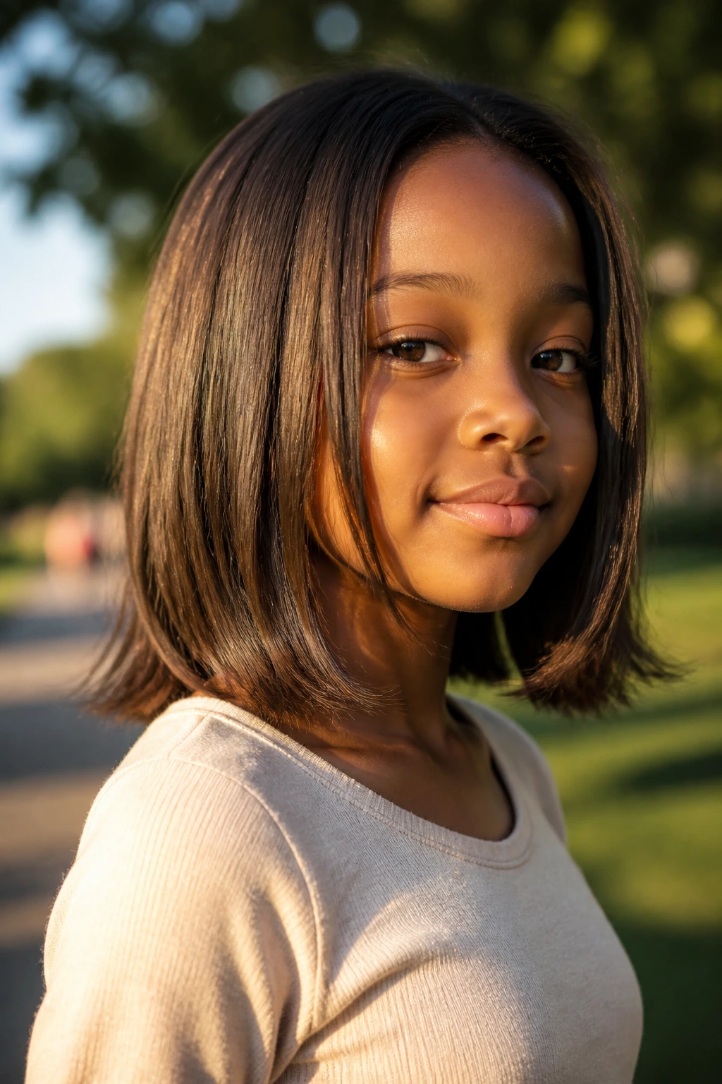 Close-up of a real child with a collarbone-length lob and airy ends.