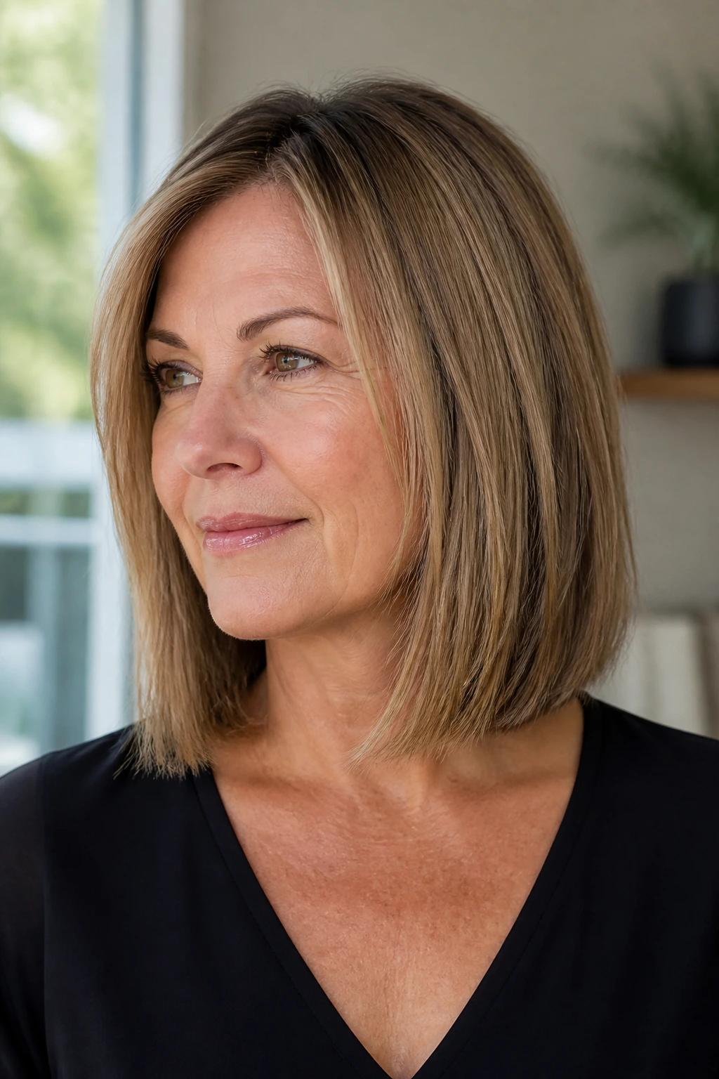 Collarbone-length lob with blunt ends on a real person