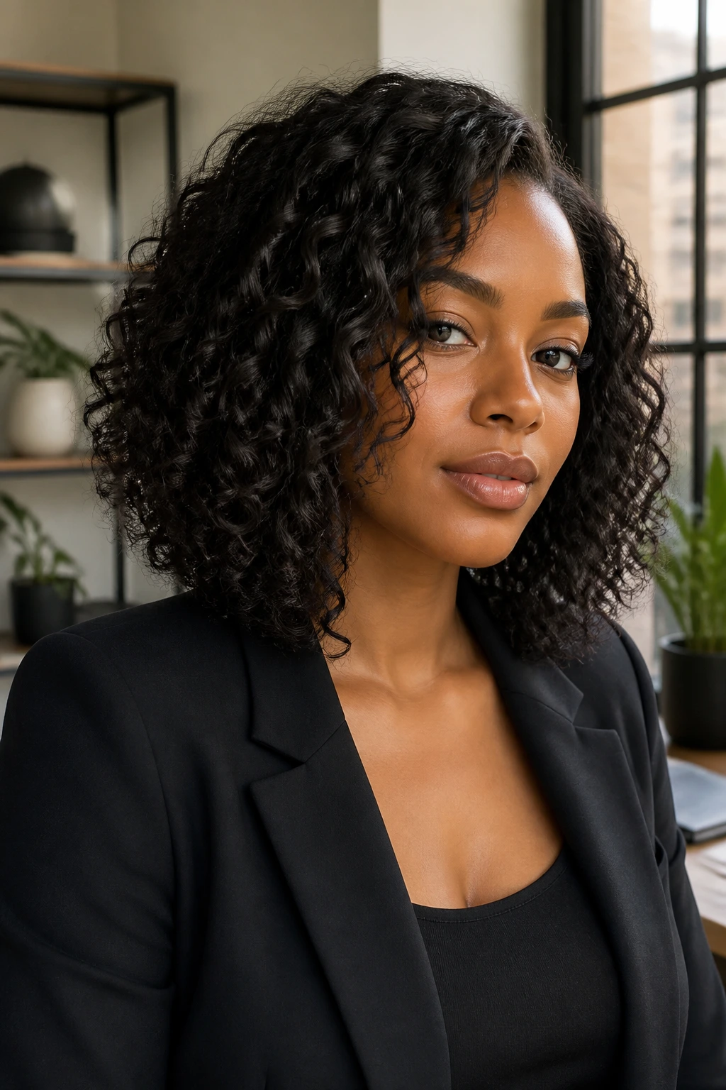Real woman with collarbone-length lob and invisible interior layers
