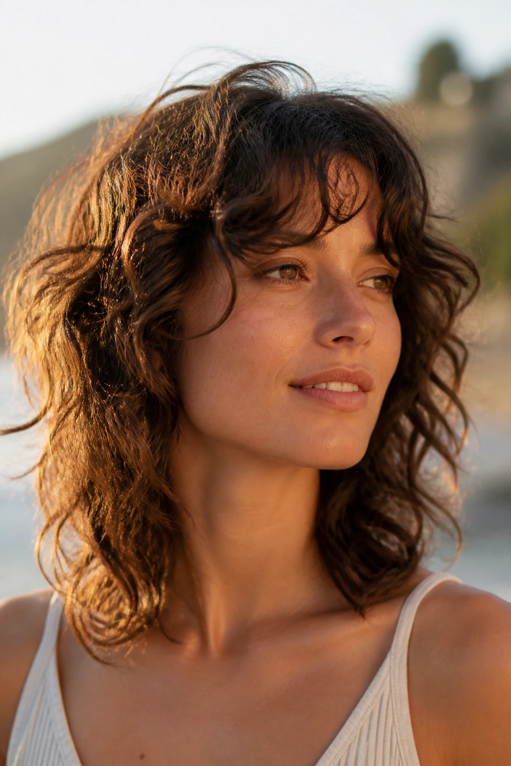 Close-up of a real person with collarbone drift octopus hairstyle
