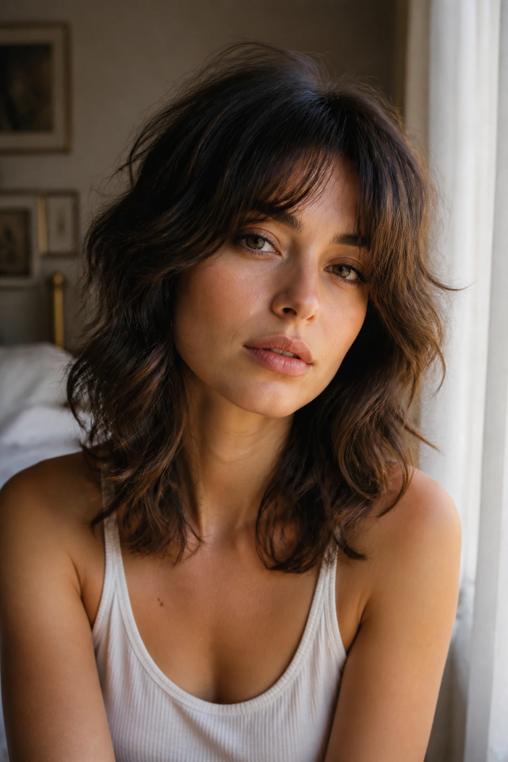 Close-up of collarbone-length shag with soft rounded outline and cheekbone layers