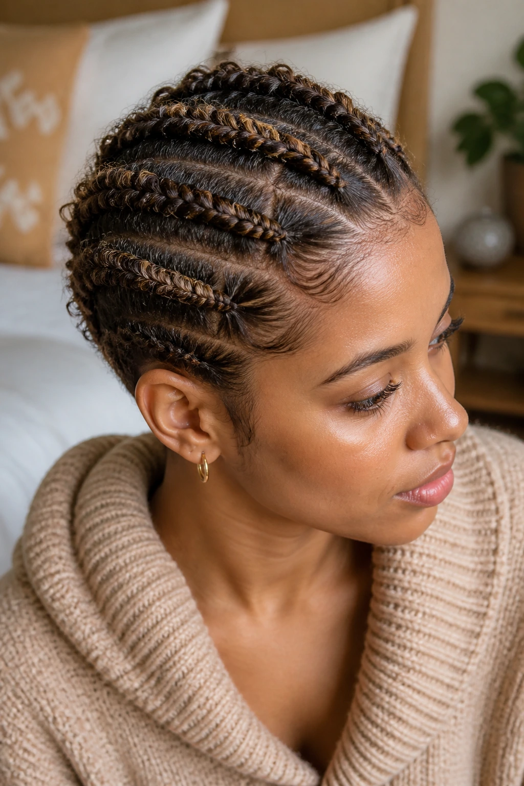 Close-up of braided style showing babylights color