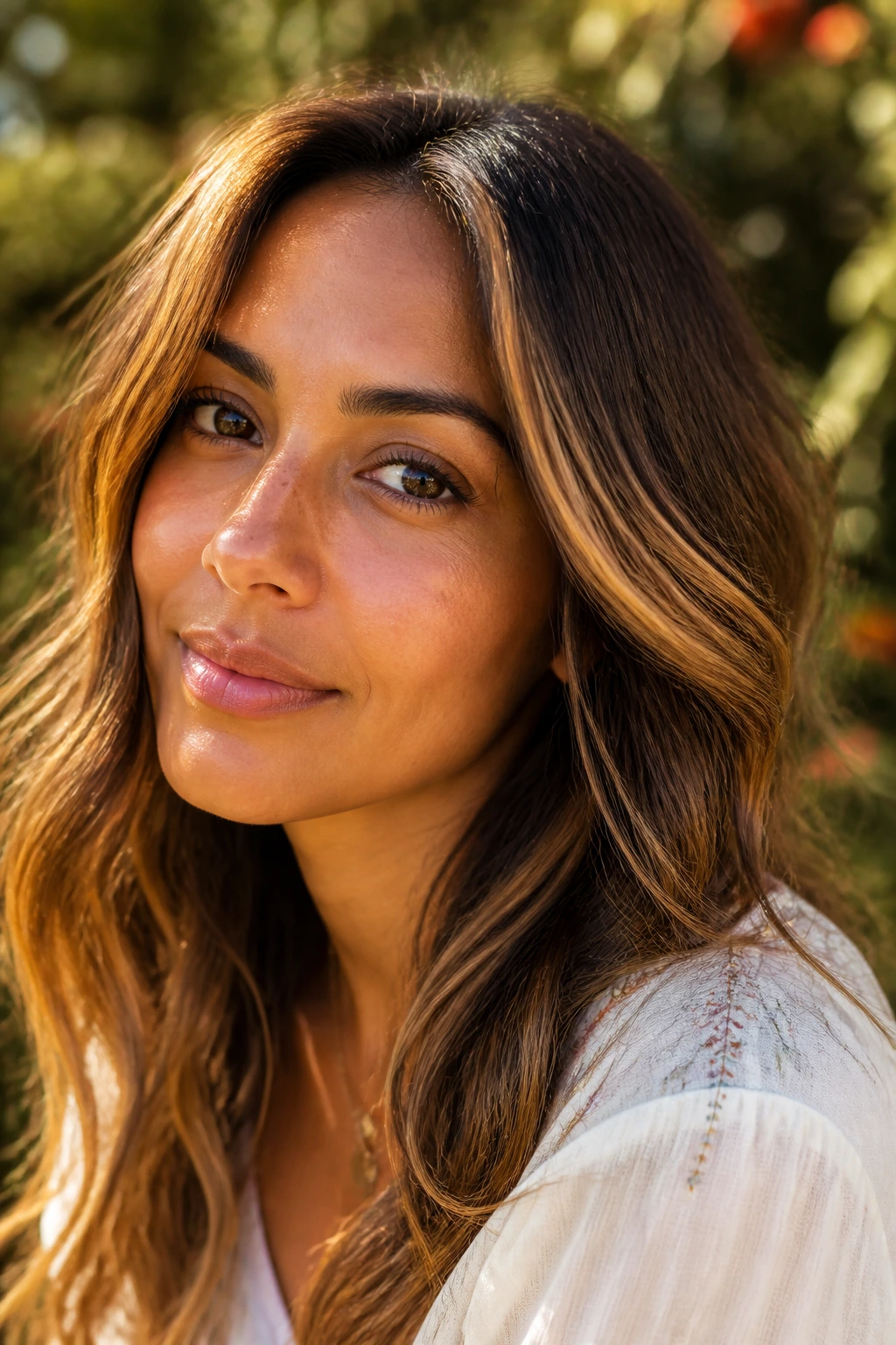 Close-up of a person with golden-brown highlights that blend as the color grows out.
