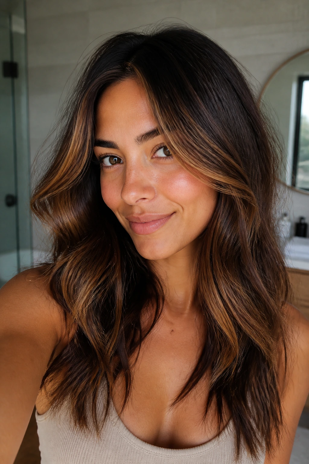 Brunette with fresh color and depth between appointments.