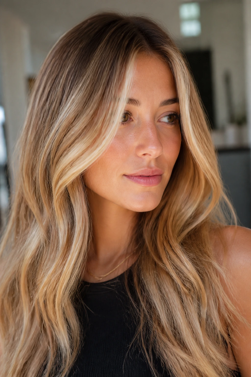Close-up of hair with warm gold tones along the front hairline