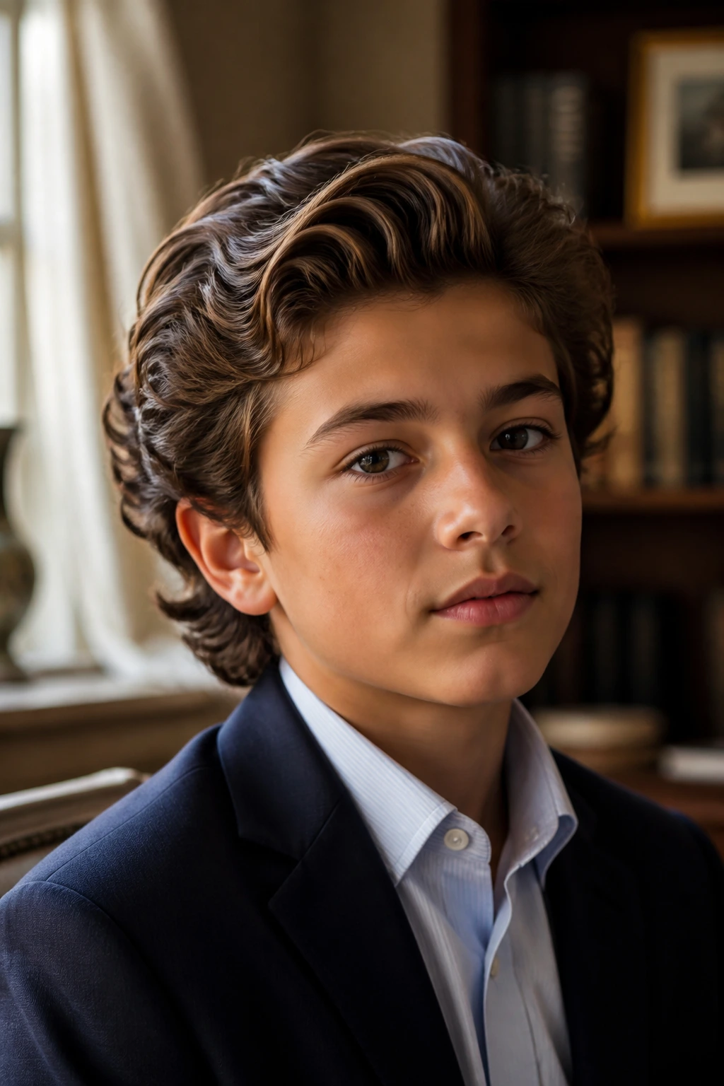 Real boy with a long top combed-back wave, portrait shot