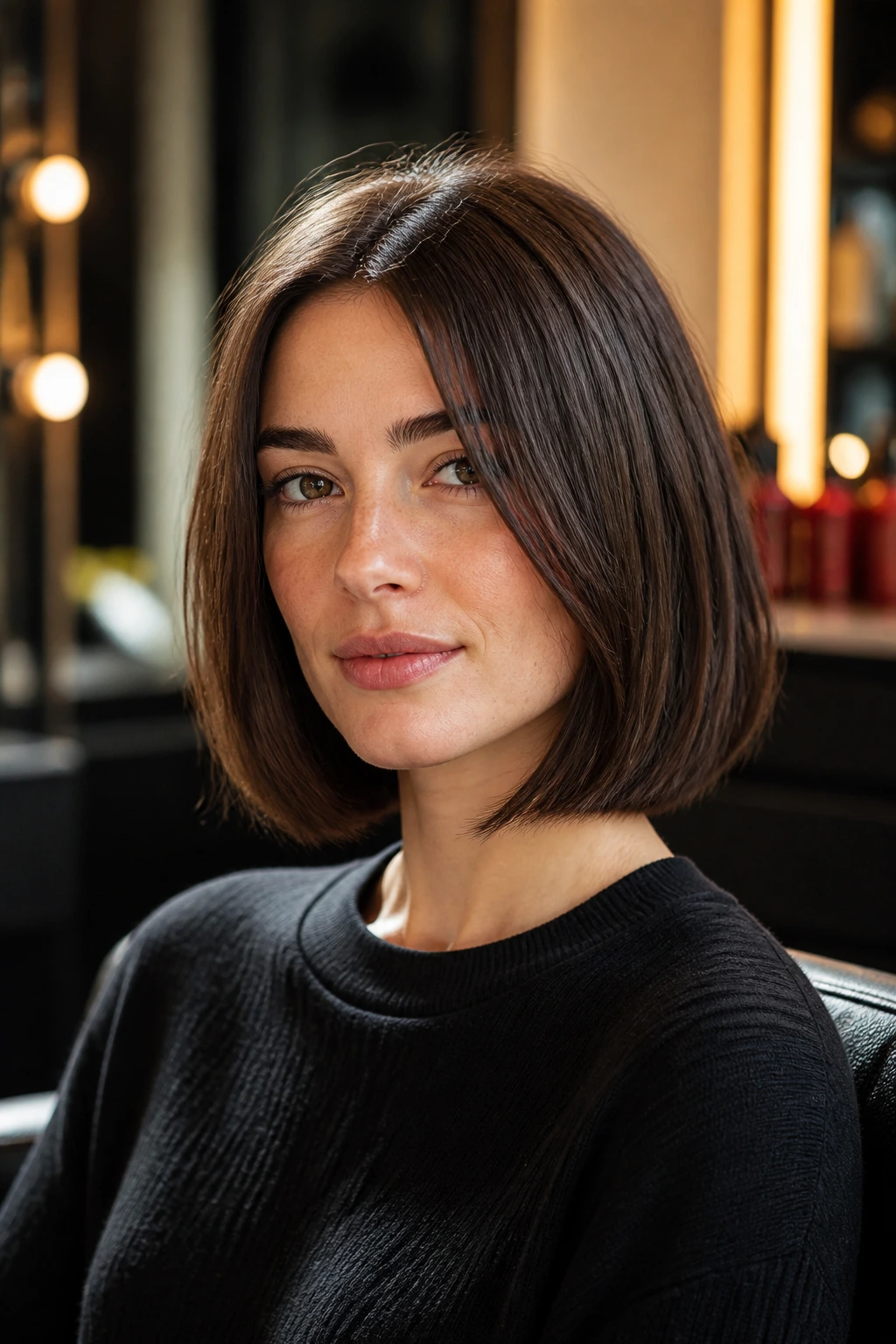 Portrait of a woman in a salon chair conveying clear haircut goals