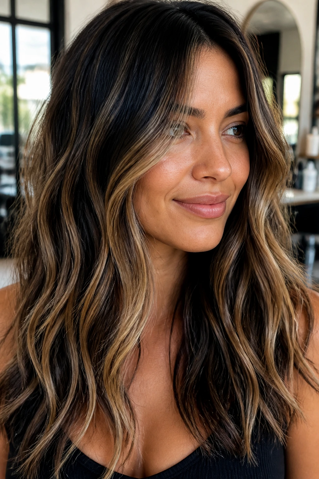 Close-up of hair with strong contrast between base and lowlights on a real person