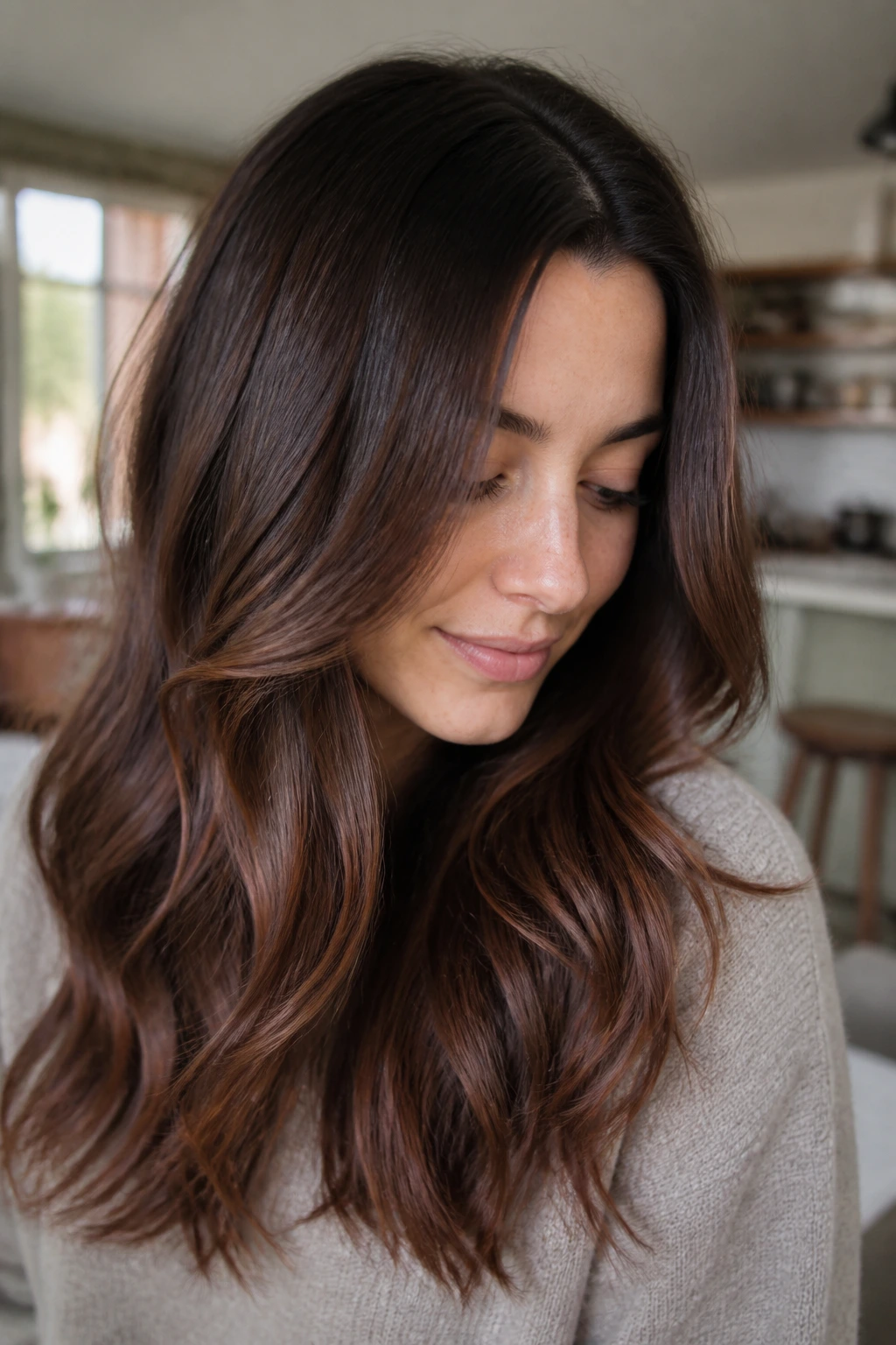 Portrait of person with cool chestnut melt hair