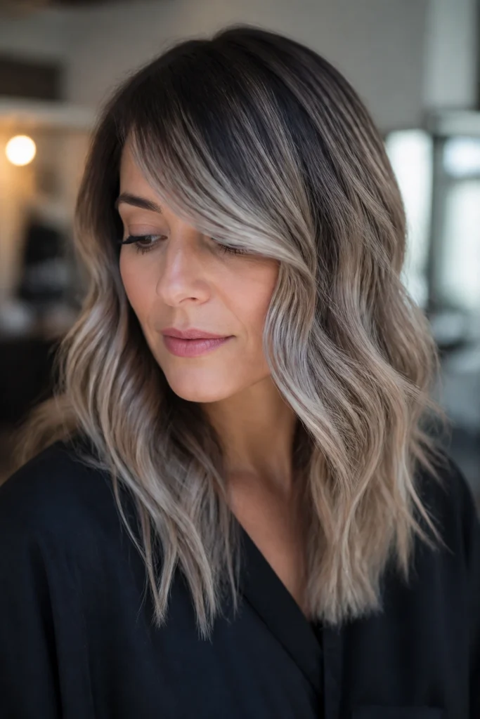 25 Bold Balayage for Cool Skin Tones with Side-Swept Bangs