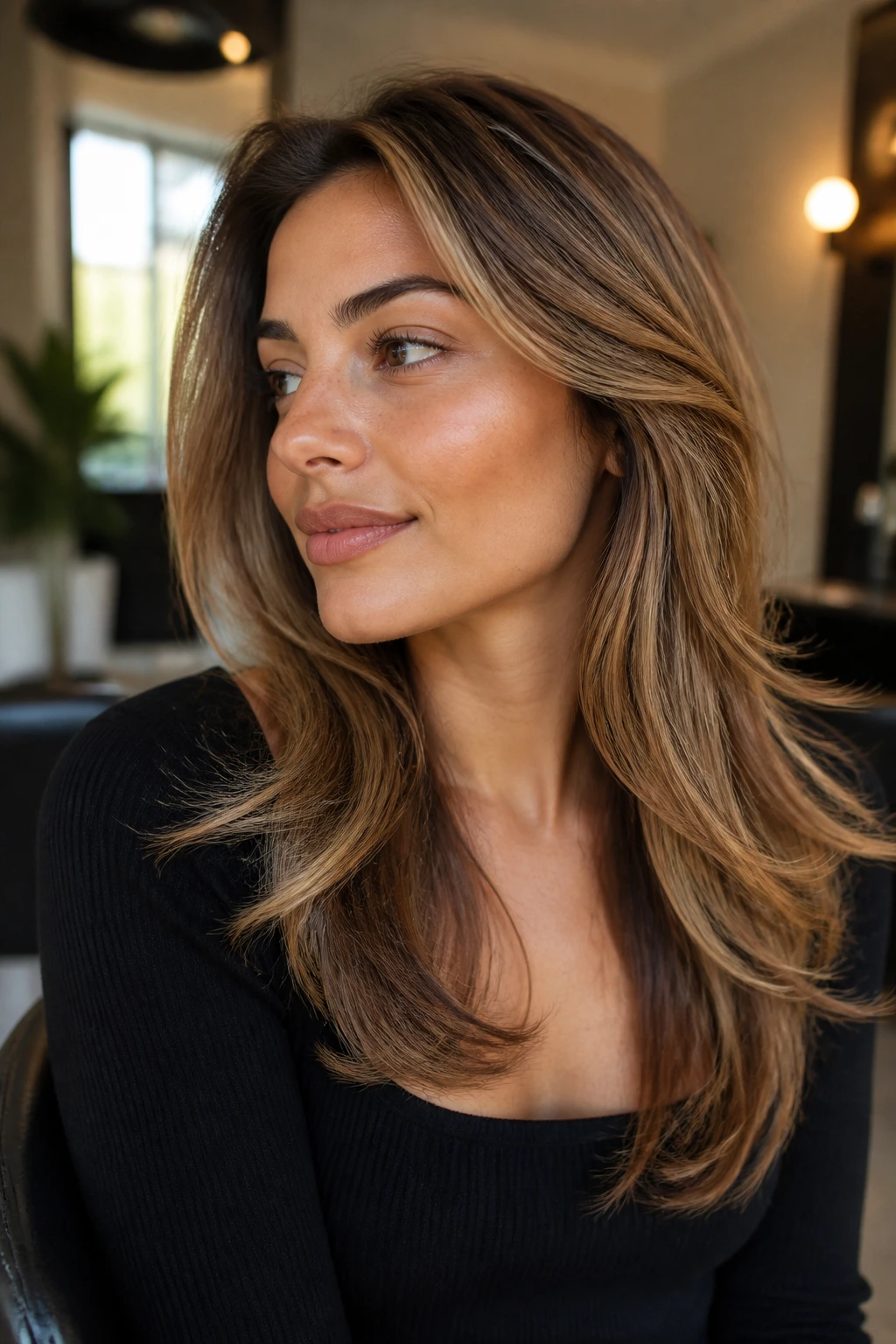 Real woman with cool toffee contour on facial features