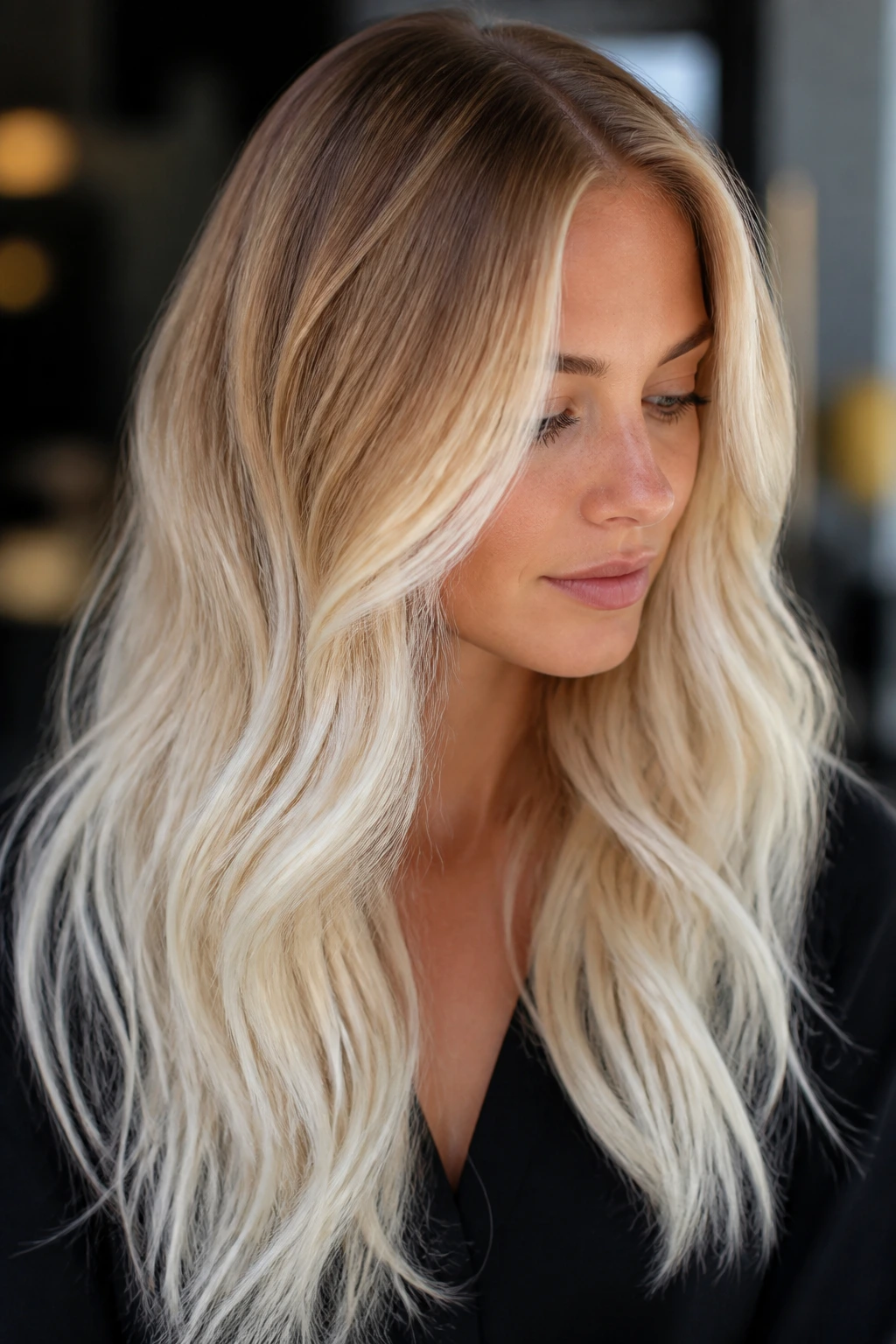 Portrait of a real person showing a cool-to-warm ombre from gold to platinum