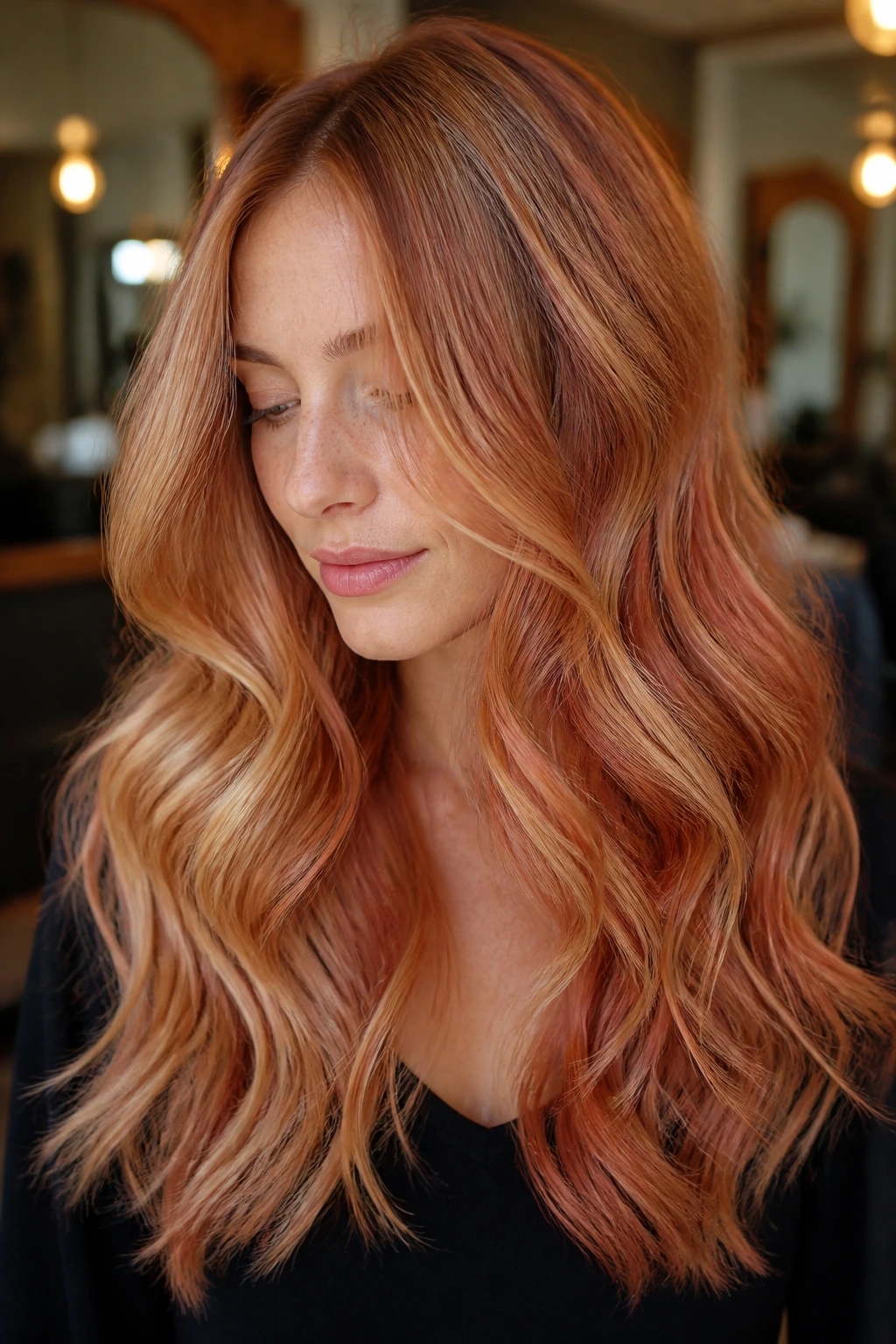 Close up of copper blonde hair showing undertone variations
