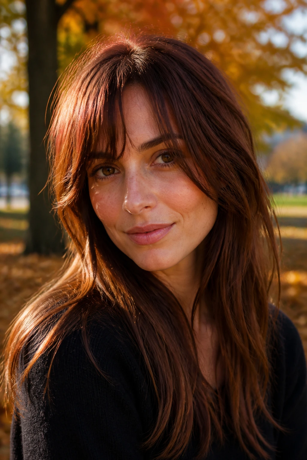 Close-up of real woman with Copper Brown hair and copper glow