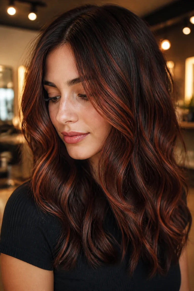 25 Caramel Red Highlights for Dark Hair with Wavy Hair