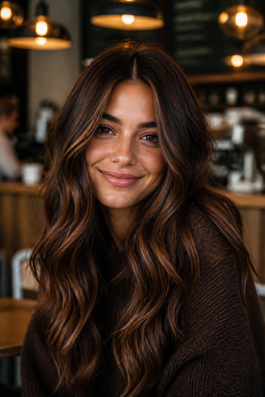 Ultra-fine copper honey babylights on dark hair