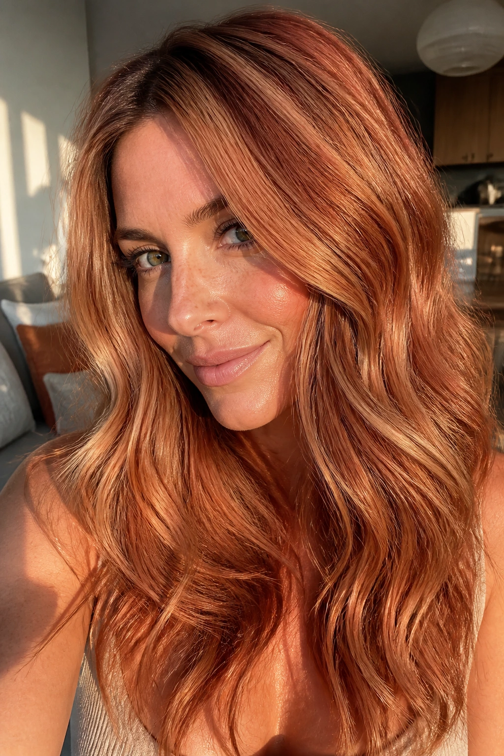 Close up of hair showing multiple copper tones across length