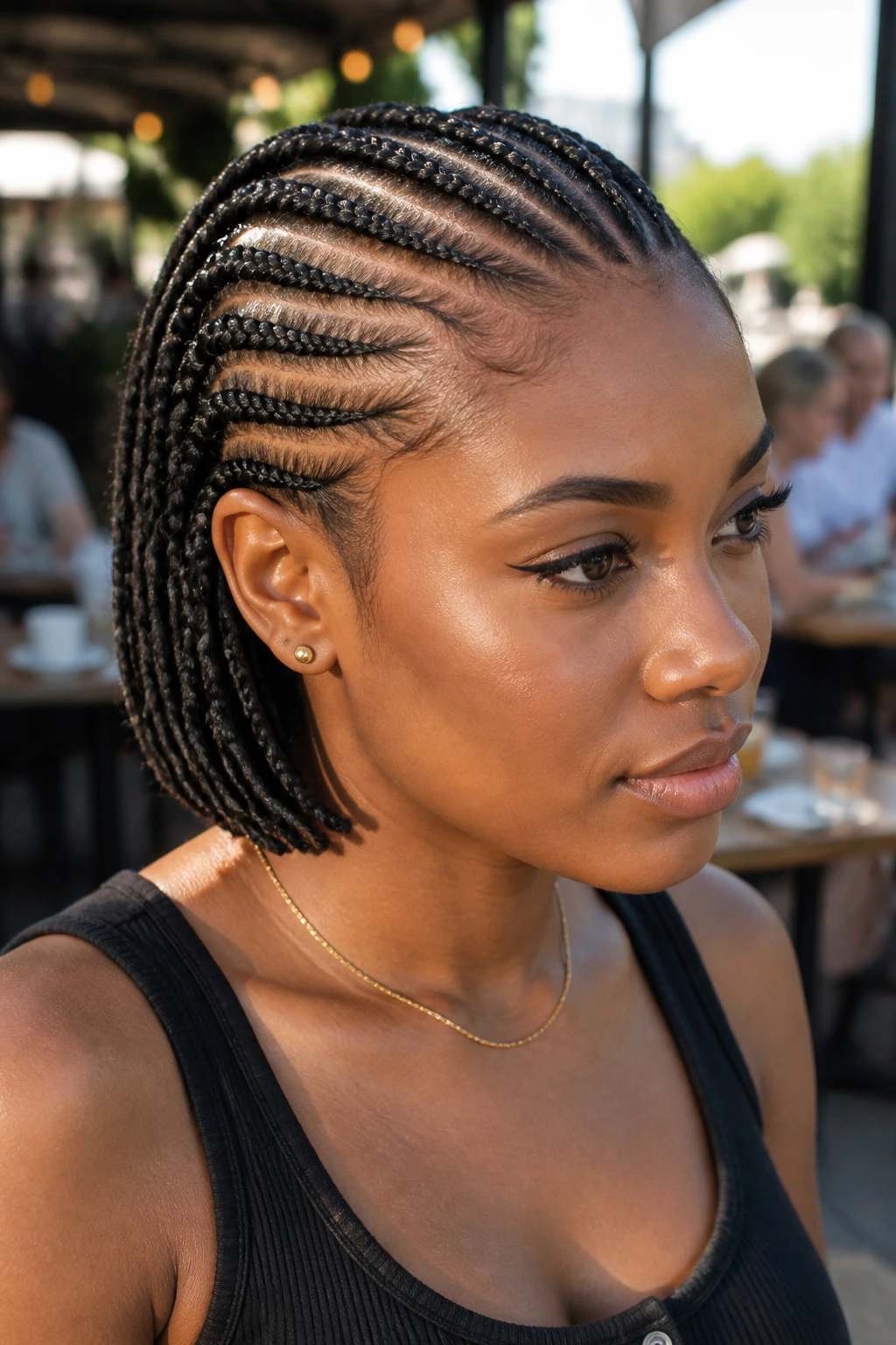 Real person with a cornrow bob hairstyle