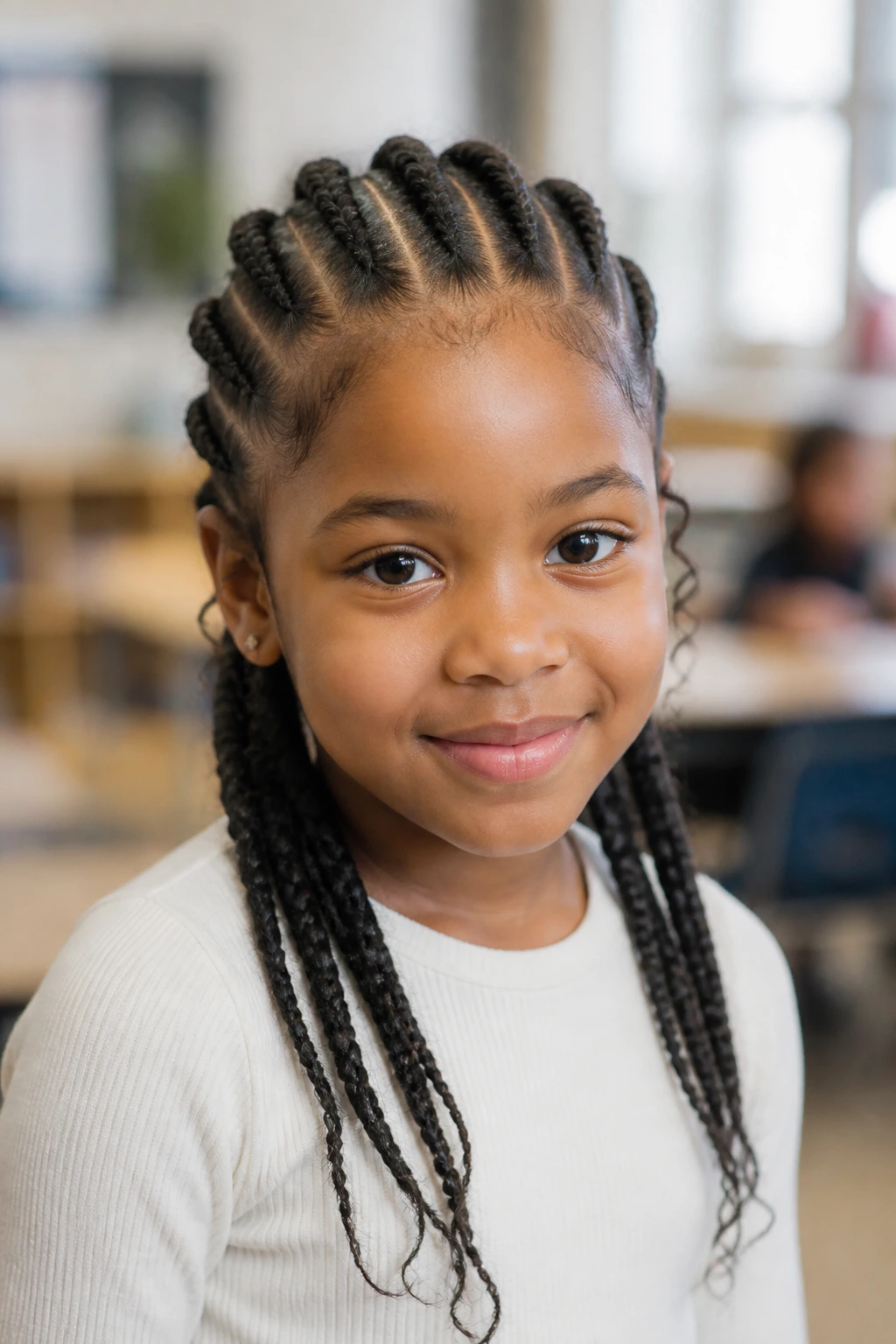 Real child portrait with chunky cornrows for school and photos