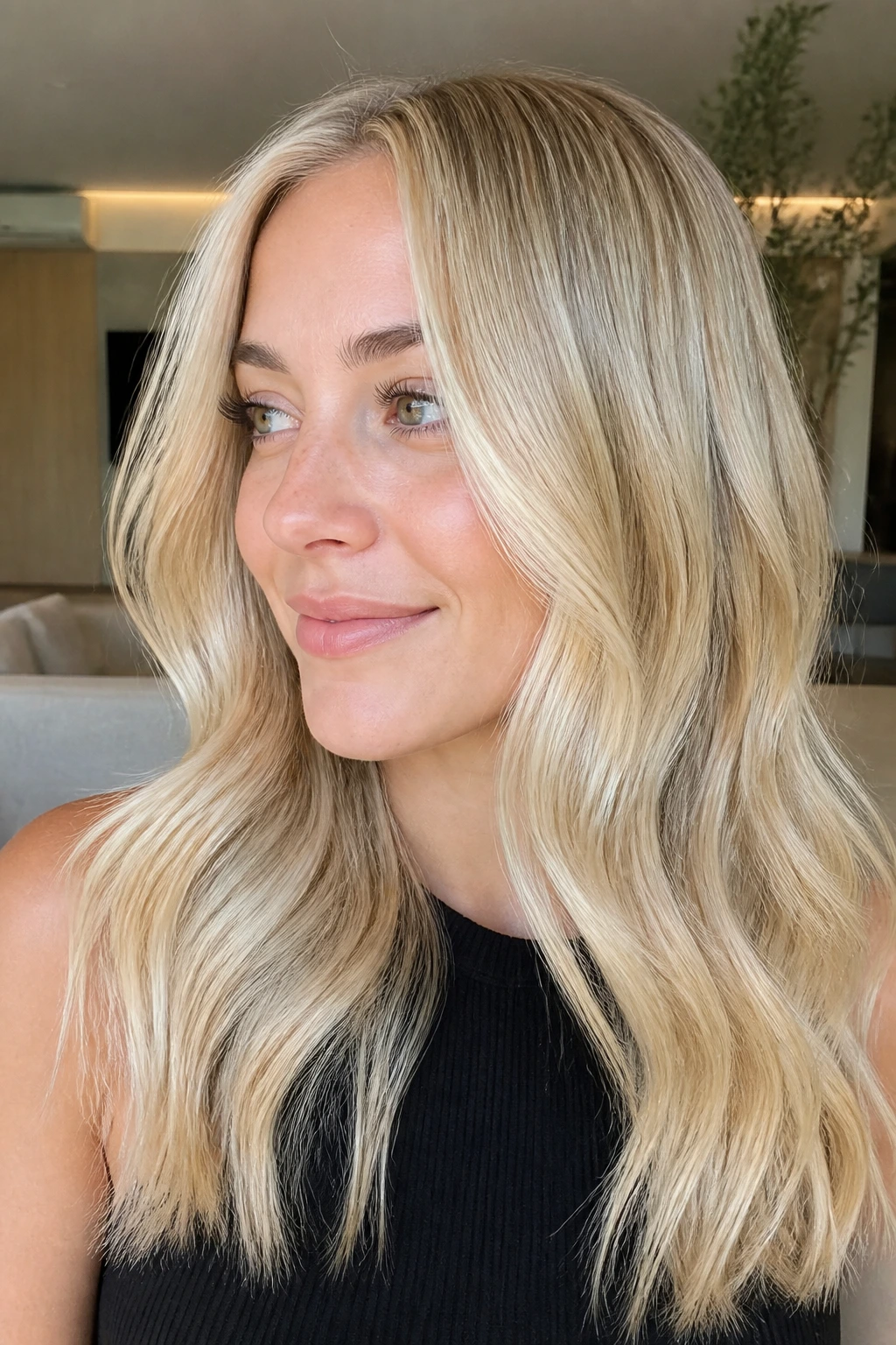 Close-up of creamy butter blonde with subtle depth